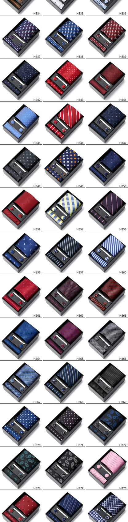 Tie Handkerchief Cufflink Set For Men Necktie Holiday Gift Box Blue Gold Suit Accessories Slim Wedding Gravatas