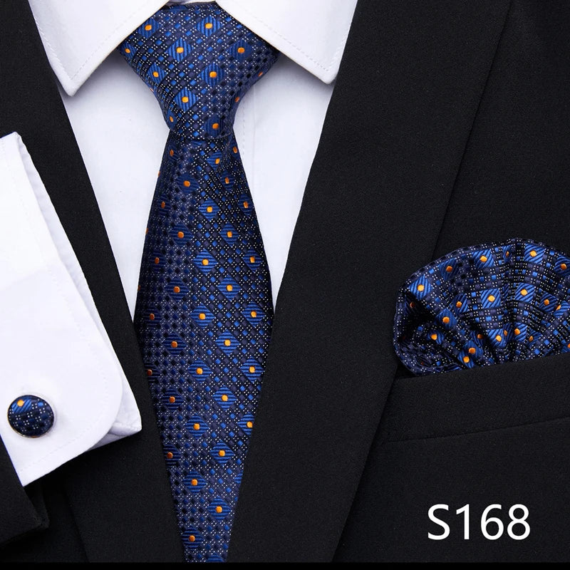 Hot Sale Holiday Gift Tie Pocket Squares Cufflink Set Necktie Dot Man Dark Grey Wedding Accessories Performance