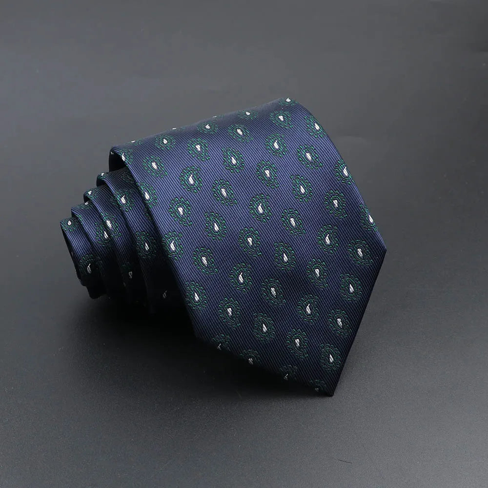 Men's Fashion Tie 8cm Blue Necktie Classic Plaid Striped Neck Tie Paisley Floral Neckties Daily Wear Cravat Wedding Party Gift