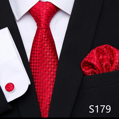 Hot Sale Holiday Gift Tie Pocket Squares Cufflink Set Necktie Dot Man Dark Grey Wedding Accessories Performance