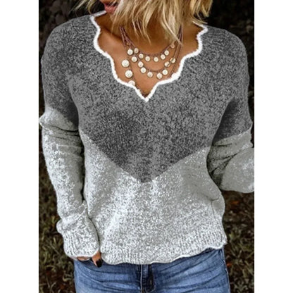 ALLUKASA 2025  Autumn Winter Women's Solid Color Long Sleeved V-neck Knitted Cute Pullover Sweater Loose