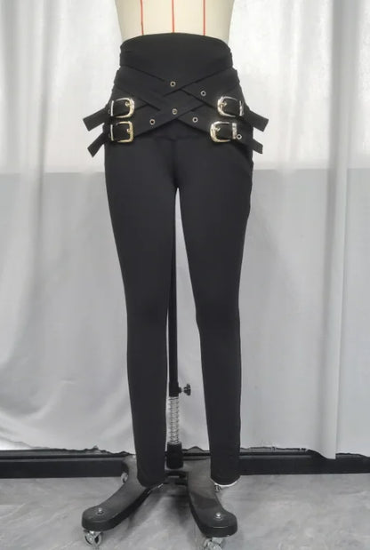Original Design Style Skinny Long Pants for Women 2024 Casual Simple Criss Cross Buckled Decor High Waist Versatile Pants