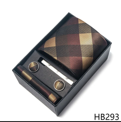 Luxury Brand 8 cm Tie Handkerchief Cufflink Clip Set For Men Wedding Gravata Suit Accessories Holiday Gift Box