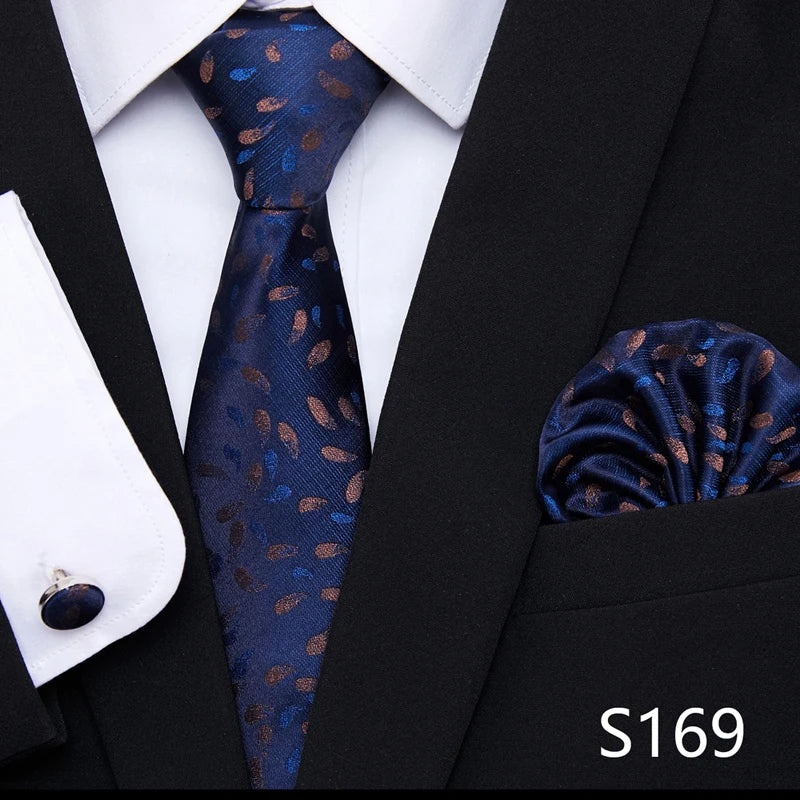 Hot Sale Holiday Gift Tie Pocket Squares Cufflink Set Necktie Dot Man Dark Grey Wedding Accessories Performance