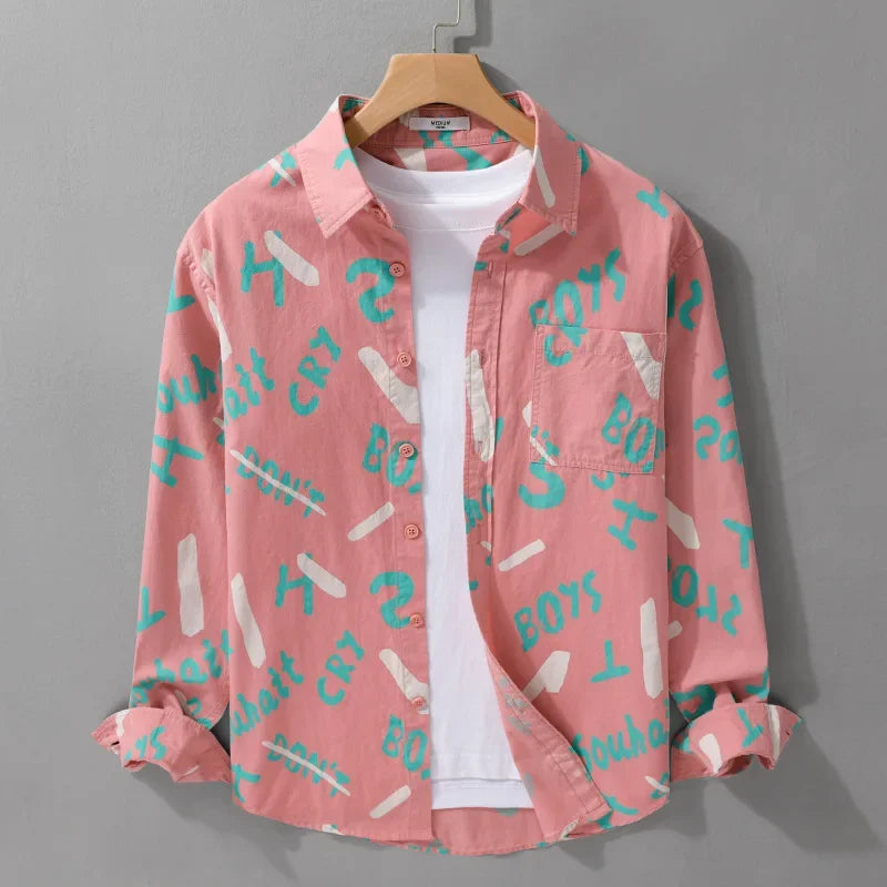 Spring Autumn Men's Clothing Design Sense Simple Long Sleeve Letter Printed Shirt Trendy Casual Fashion Versatile Men's Blouse