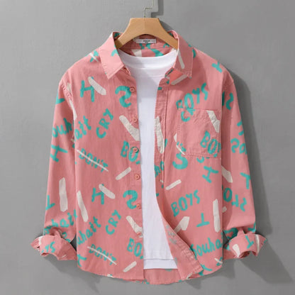 Spring Autumn Men's Clothing Design Sense Simple Long Sleeve Letter Printed Shirt Trendy Casual Fashion Versatile Men's Blouse