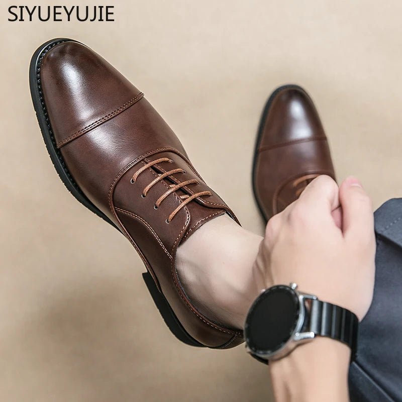 New Men Dress Shoes Luxury Brand Business Leather Shoes for Mens Comfortable Pointed Social Shoe Male Black Casual Wedding Shoes