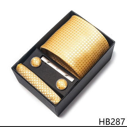 Luxury Brand 8 cm Tie Handkerchief Cufflink Clip Set For Men Wedding Gravata Suit Accessories Holiday Gift Box