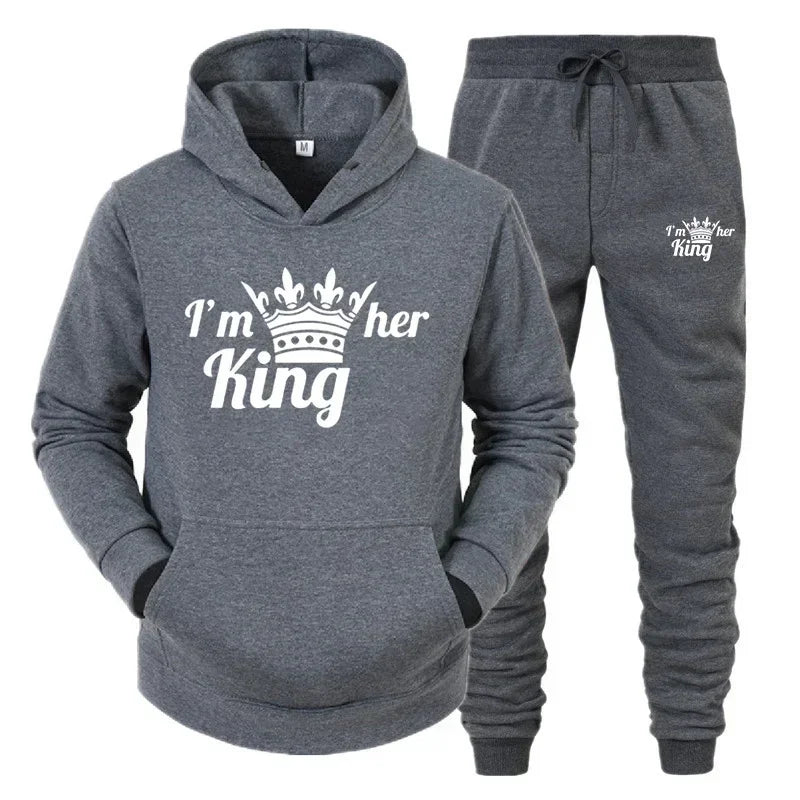 Lover Tracksuit Hoodies Printing QUEEN KING Couple Sweatshirt Hooded Clothes Hoodies Women 2 Piece Set Men Women Sportwear