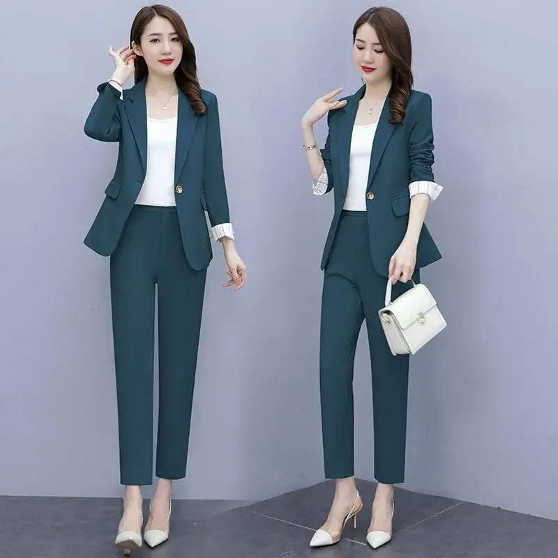Women's 2025 Spring New Casual Blazers Jacket Matching Set Korean Elegant Chic Professional Suit Coat+Vest+Pants Three Piece