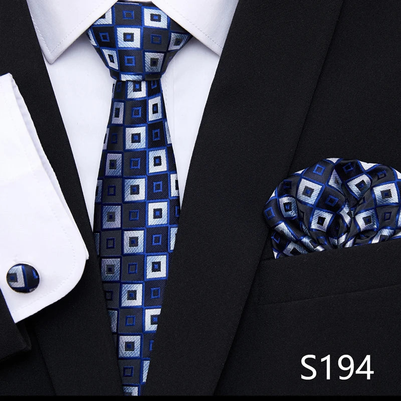 Hot Sale Holiday Gift Tie Pocket Squares Cufflink Set Necktie Dot Man Dark Grey Wedding Accessories Performance