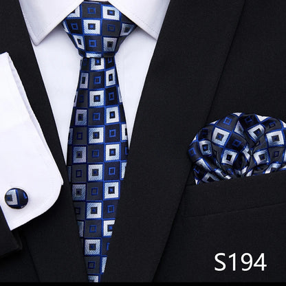 Hot Sale Holiday Gift Tie Pocket Squares Cufflink Set Necktie Dot Man Dark Grey Wedding Accessories Performance