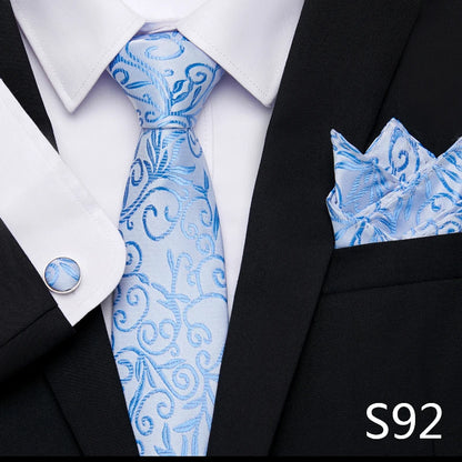 Hot Sale Holiday Gift Tie Pocket Squares Cufflink Set Necktie Dot Man Dark Grey Wedding Accessories Performance