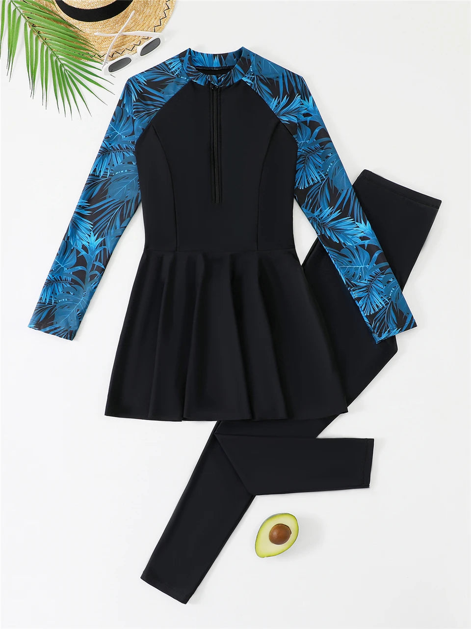 Front Zipper Surfing Swimsuit Dress & Beach Pants 2025 Women 2-Piece Sun Protection Swimwear Female Sport Diving Swimming Suits