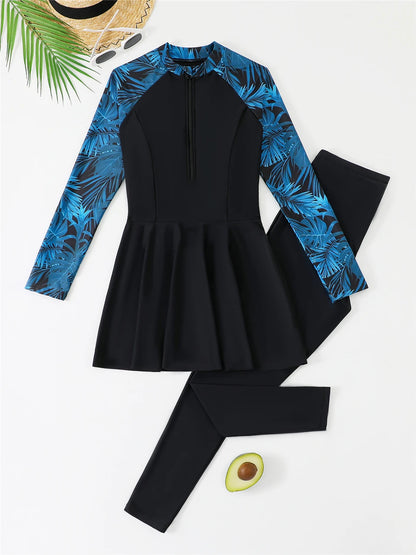 Front Zipper Surfing Swimsuit Dress & Beach Pants 2025 Women 2-Piece Sun Protection Swimwear Female Sport Diving Swimming Suits
