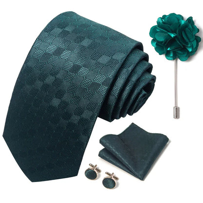 Luxury Mens Ties Floral Black Gold Ties Paisley NeckTie Pocket Square Cufflinks Brooch Set Men's Wedding Party Tie