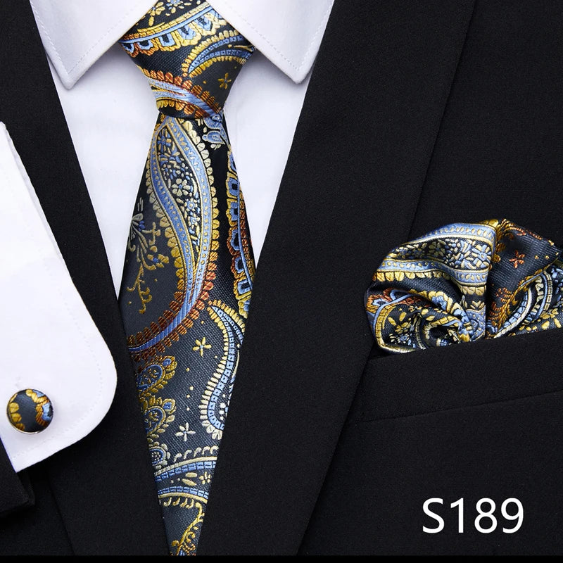 Hot Sale Holiday Gift Tie Pocket Squares Cufflink Set Necktie Dot Man Dark Grey Wedding Accessories Performance