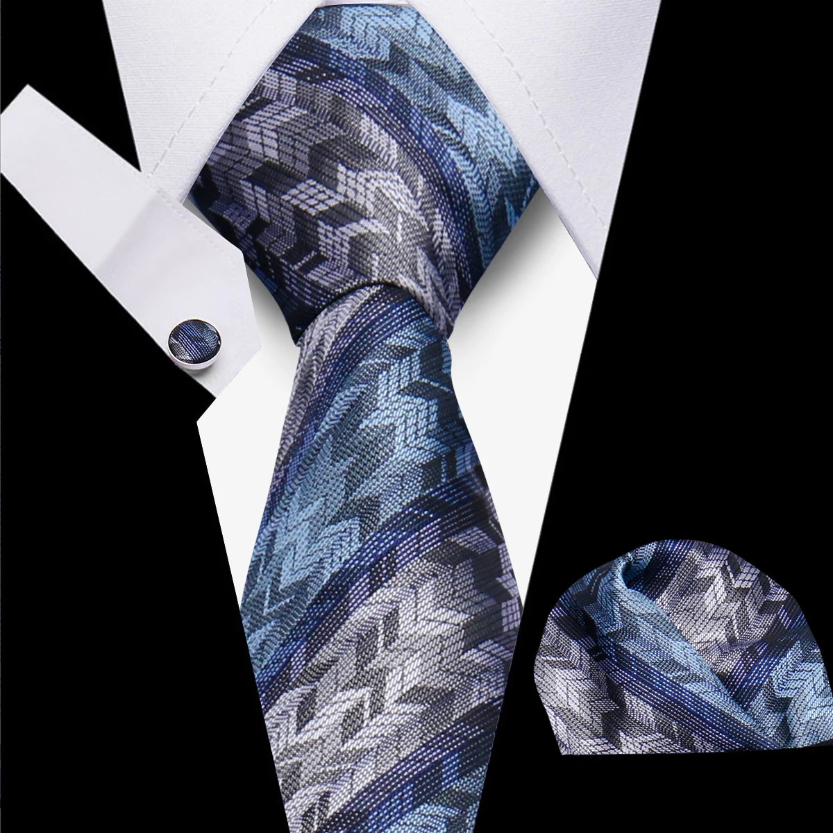 Classic Elegant Ties For Men Fashion Gifts Striped Solid Necktie Handchief Cufflink 3 Pcs Set Wedding Business Suit Accessories