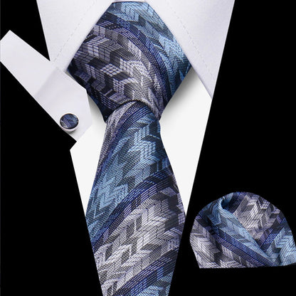 Classic Elegant Ties For Men Fashion Gifts Striped Solid Necktie Handchief Cufflink 3 Pcs Set Wedding Business Suit Accessories
