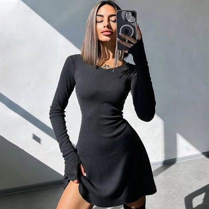 Spring European 2024 New Elegant Fashionable Simple Solid Color Women's Dress Cross-border Style Back Strap Waist-fitted Dress