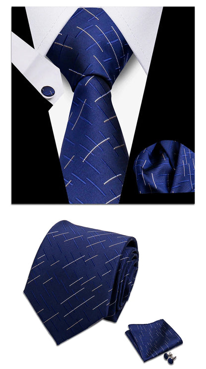 Classic Elegant Ties For Men Fashion Gifts Striped Solid Necktie Handchief Cufflink 3 Pcs Set Wedding Business Suit Accessories
