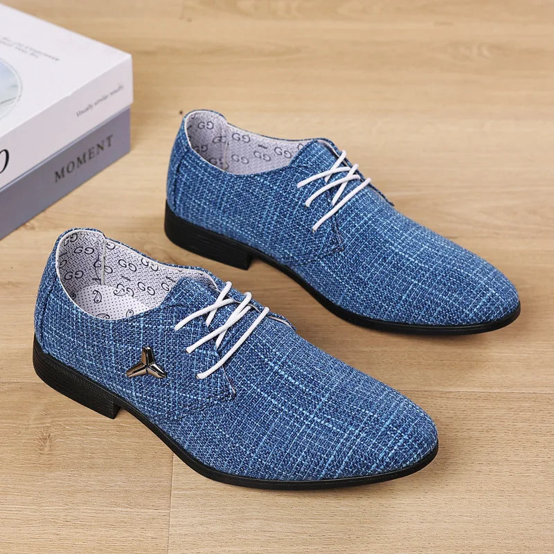 Oxford Shoes For Men Luxury Brand Men Dress Shoes Breathable Pointed Toe Linen Canvas Shoe Business Men Casual Shoes Size 38-48