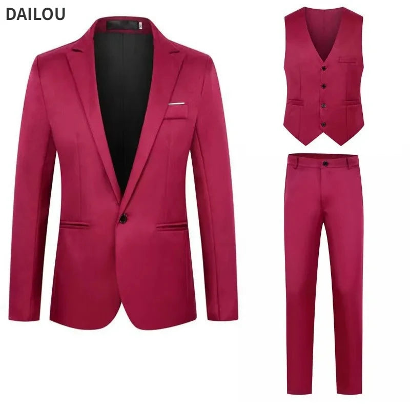 Men Suits Wedding Elegant 3 Pieces 2 Outfit Set Blazers Jackets Vest Pants Fashion Luxury Summer Classic 2024 Formal Clothing