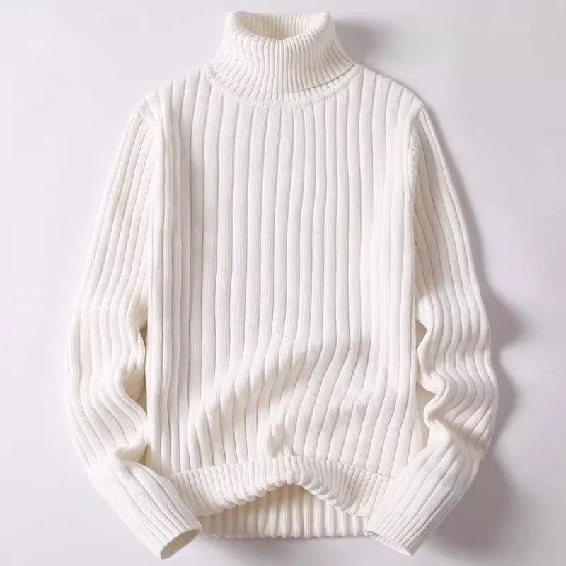 Men's Stylish Solid Thicken turndown Pullovers Thermal Winter Long Sleeve Sweater Vertical Stripes Design Knitted Sweaters Male