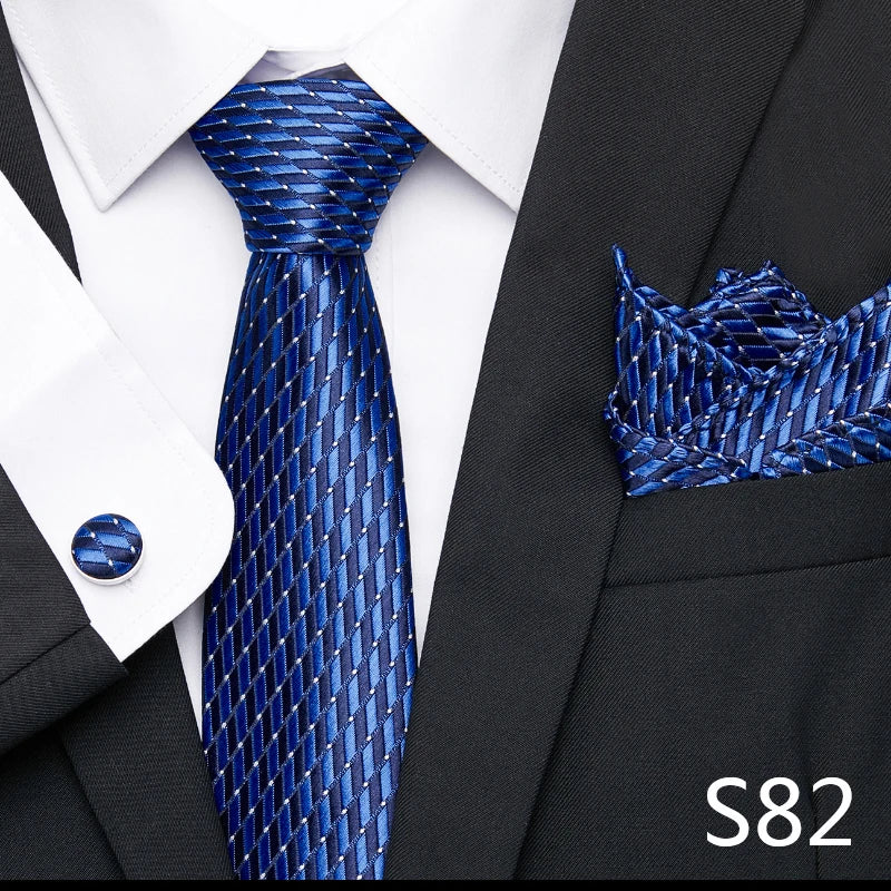 Hot Sale Holiday Gift Tie Pocket Squares Cufflink Set Necktie Dot Man Dark Grey Wedding Accessories Performance