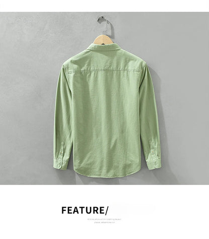 Spring Men's Casual Long-Sleeved Shirt, Versatile Japanese Style Simple Fashion Shirt, Youth Loose Trendy 100% Cotton Coat