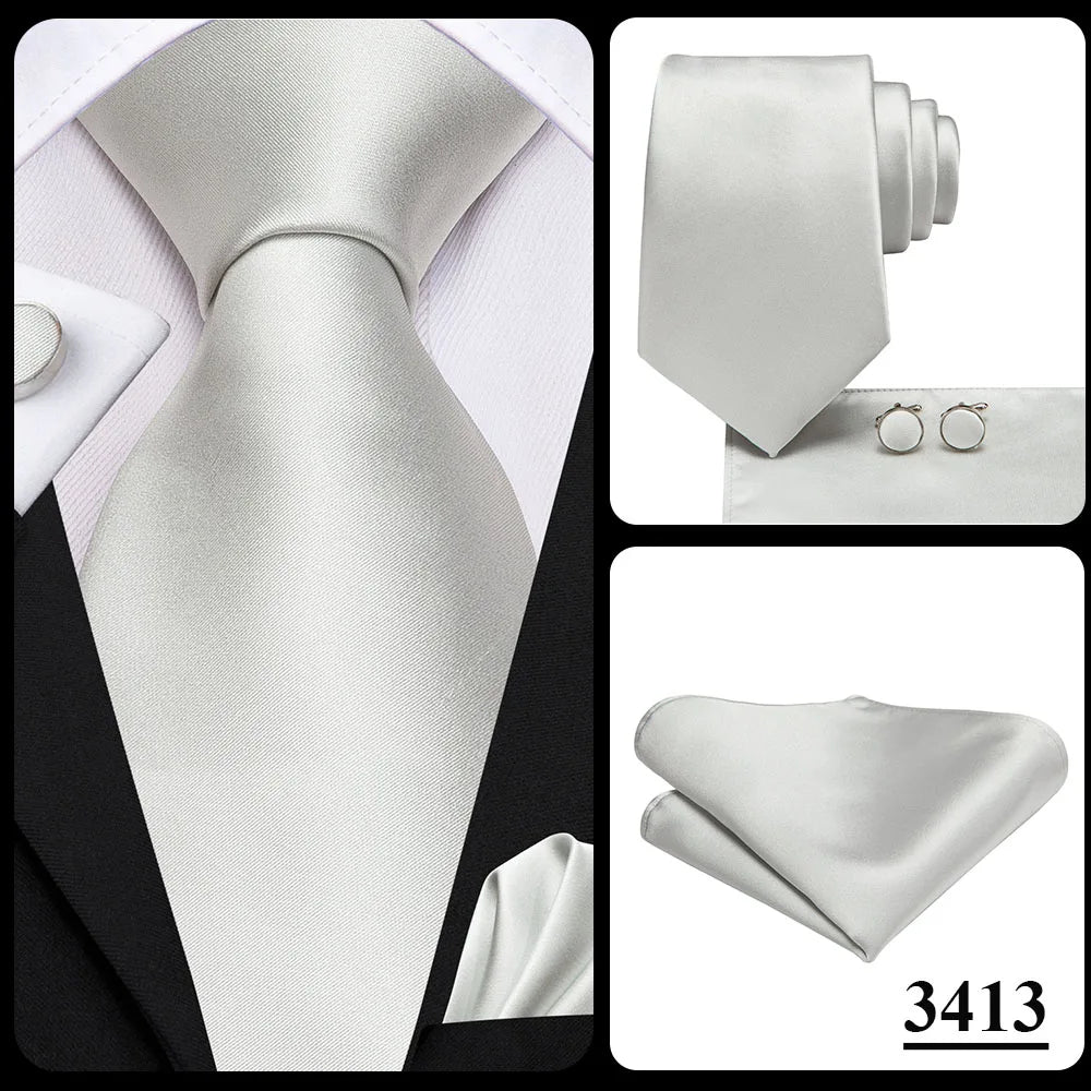 Hi-Tie Sage Green Pink Blue Solid Silk Wedding Tie For Men Handky Cufflink Mens Necktie Set Fashion Designer Business Party