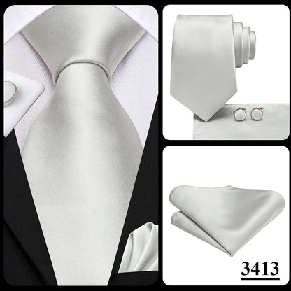 Hi-Tie Sage Green Pink Blue Solid Silk Wedding Tie For Men Handky Cufflink Mens Necktie Set Fashion Designer Business Party
