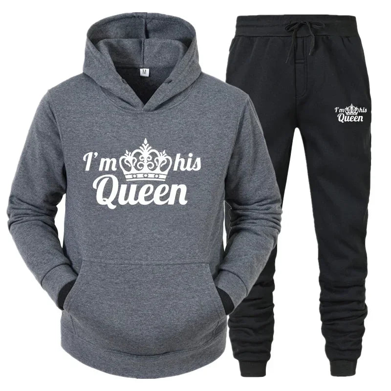 Lover Tracksuit Hoodies Printing QUEEN KING Couple Sweatshirt Hooded Clothes Hoodies Women 2 Piece Set Men Women Sportwear