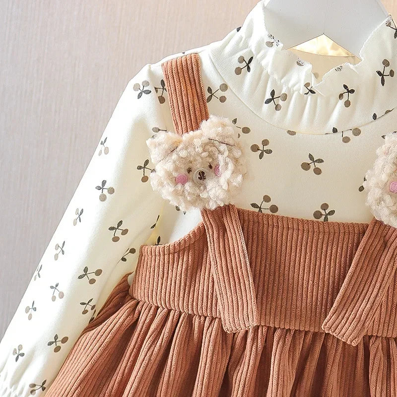 Baby Girl Dresses Spring and Autumn Floral Bear Girl Dresses Cute Long Sleeve Girls Dresses Baby Clothes Girl ﻿