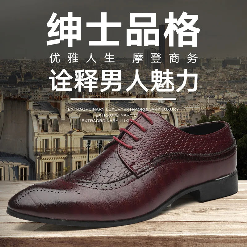 Business Casual Formal Lace-up Leather Shoes Men British Oxford Breathable Hombre Shoes Plus Size Office Wedding Flat Male Black