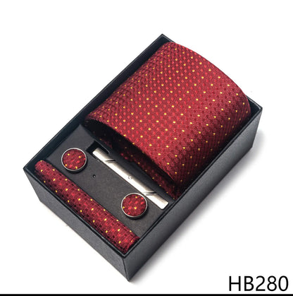 Luxury Brand 8 cm Tie Handkerchief Cufflink Clip Set For Men Wedding Gravata Suit Accessories Holiday Gift Box