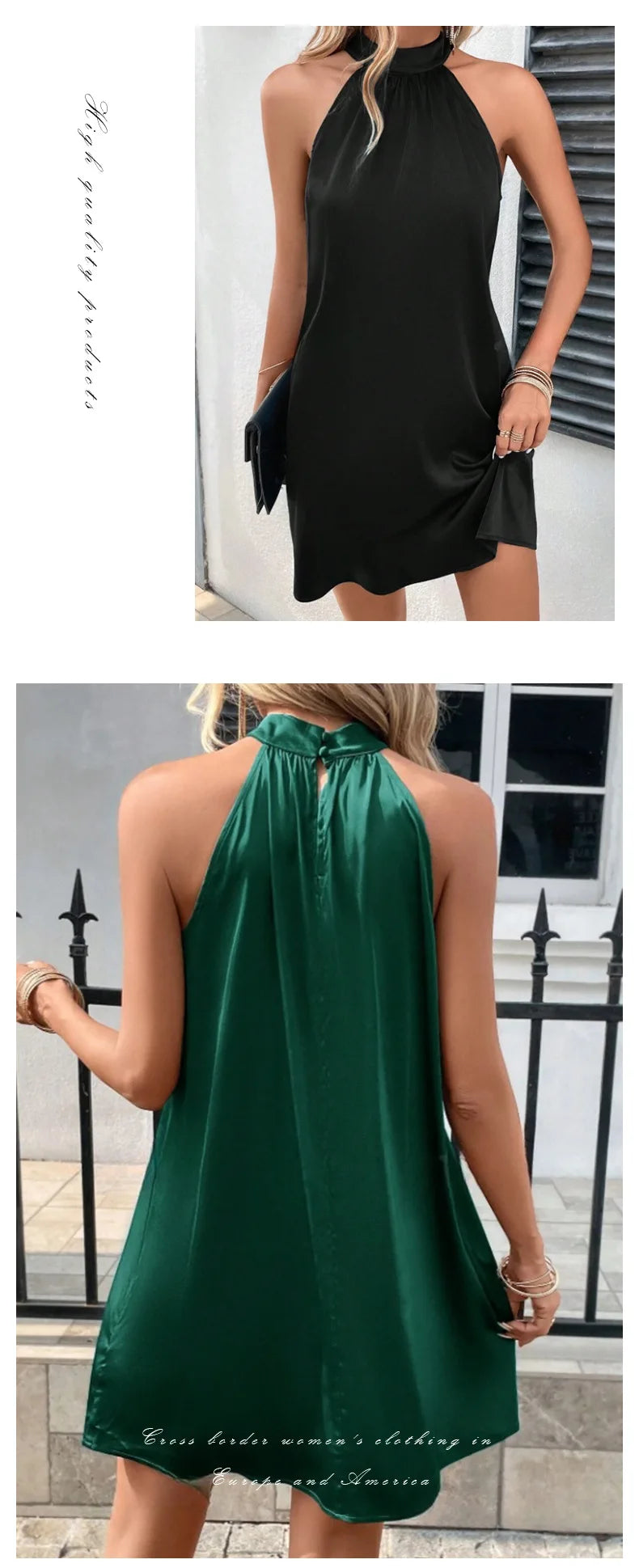 Sleeveless Dress, Satin Satin Neck Mid-length Dress  Vestidos Para Mujer Dress Women Short Dresses Vestidos De Mujer Casuales