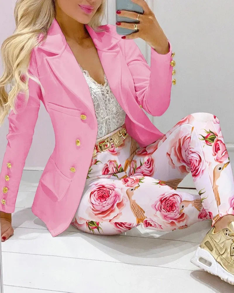 2024 New Women's Fashion Two Piece Sets Business Casual Women Long Sleeve Suit Coats and Pants Sets Office Ladies Formal Outfits