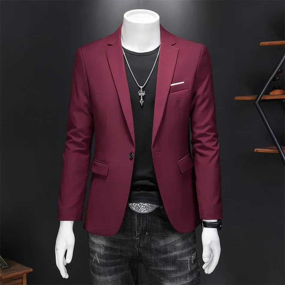 Boutique Fashion Suit Men's Slim Groom Wedding Suit Jacket Business Office Suit Casual Solid Color Suit Jacket