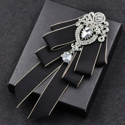 Fashion Handmade Bow Tie Wedding Collar Luxury Rhinestone Bowtie Necktie Brooch Pocket Towel Square Set Gift for Men Accessories