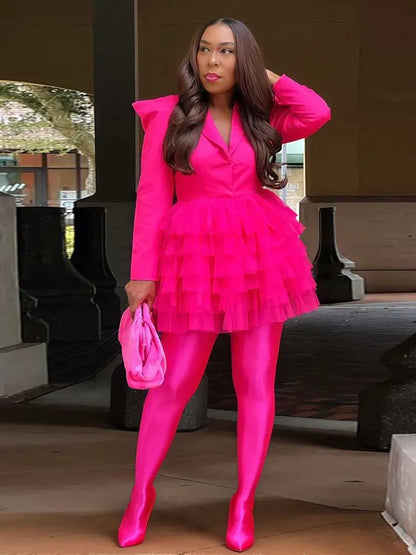 women Elegant and chic dress long sleeve spring female fashion dress mash blazer dress wholesale dropshipping