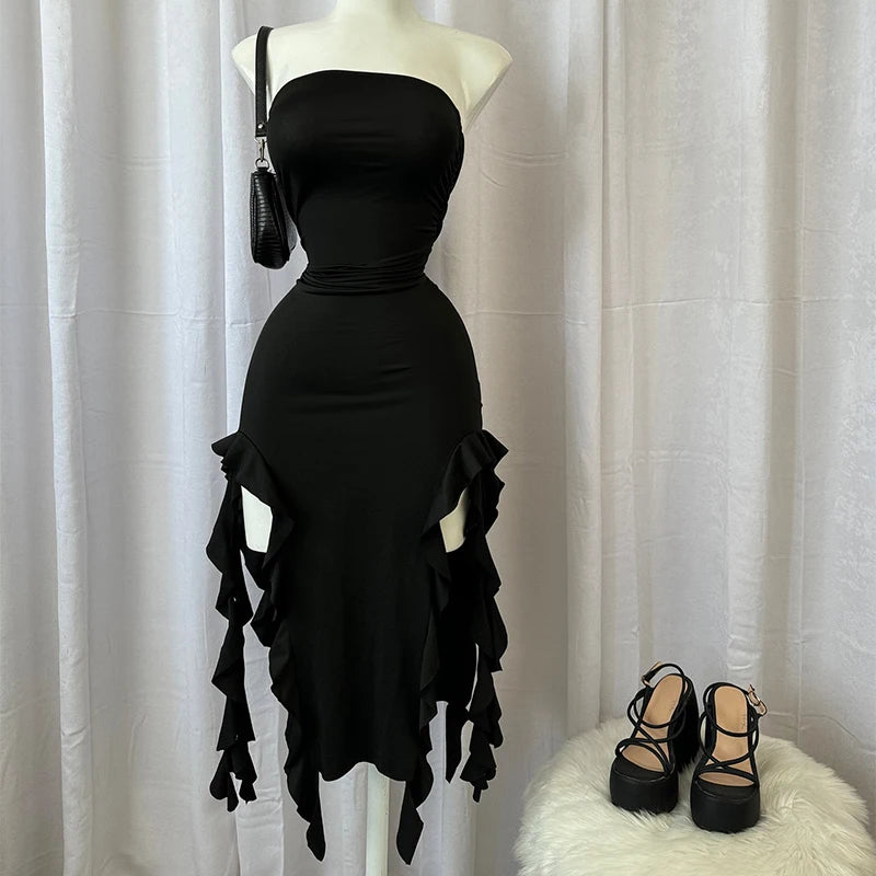 Elegant Evening Gown For Women Summer Without Shoulder Straps Dress Sexy Women Sleeveless Backless Irregular Party Club Dresses
