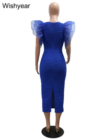 New Women’s Slim Fit Bodycon Dress | O Neck, Ruffle Sleeves, and Package Hips | Office Fashion, Evening & Party Gown