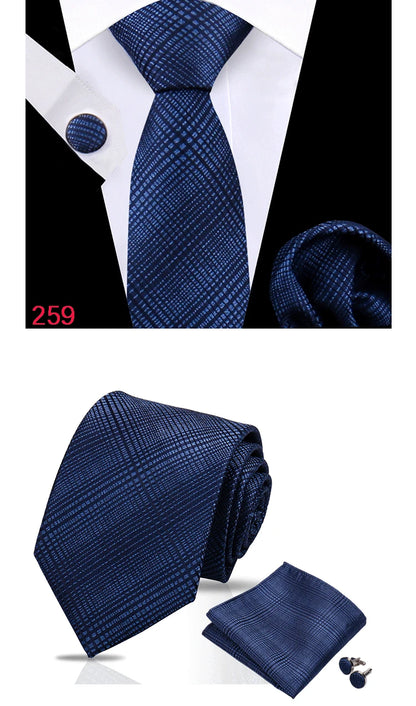 Luxury Plaid Tie For Mens Necktie Handkerchief Pocket Square Cufflinks Set Jacquard Woven Ties Wedding Business Accessories