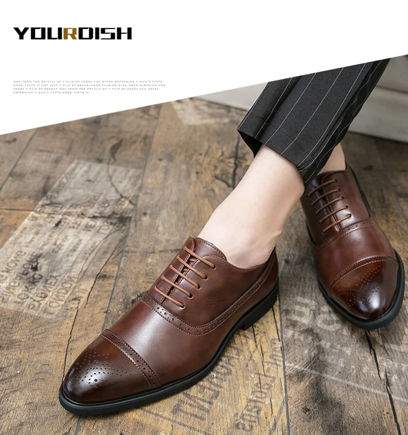 Oxfords Men Shoes Red Sole Fashion Business Casual Party Banquet Daily Retro Carved Lace-up Brogue Dress Shoes