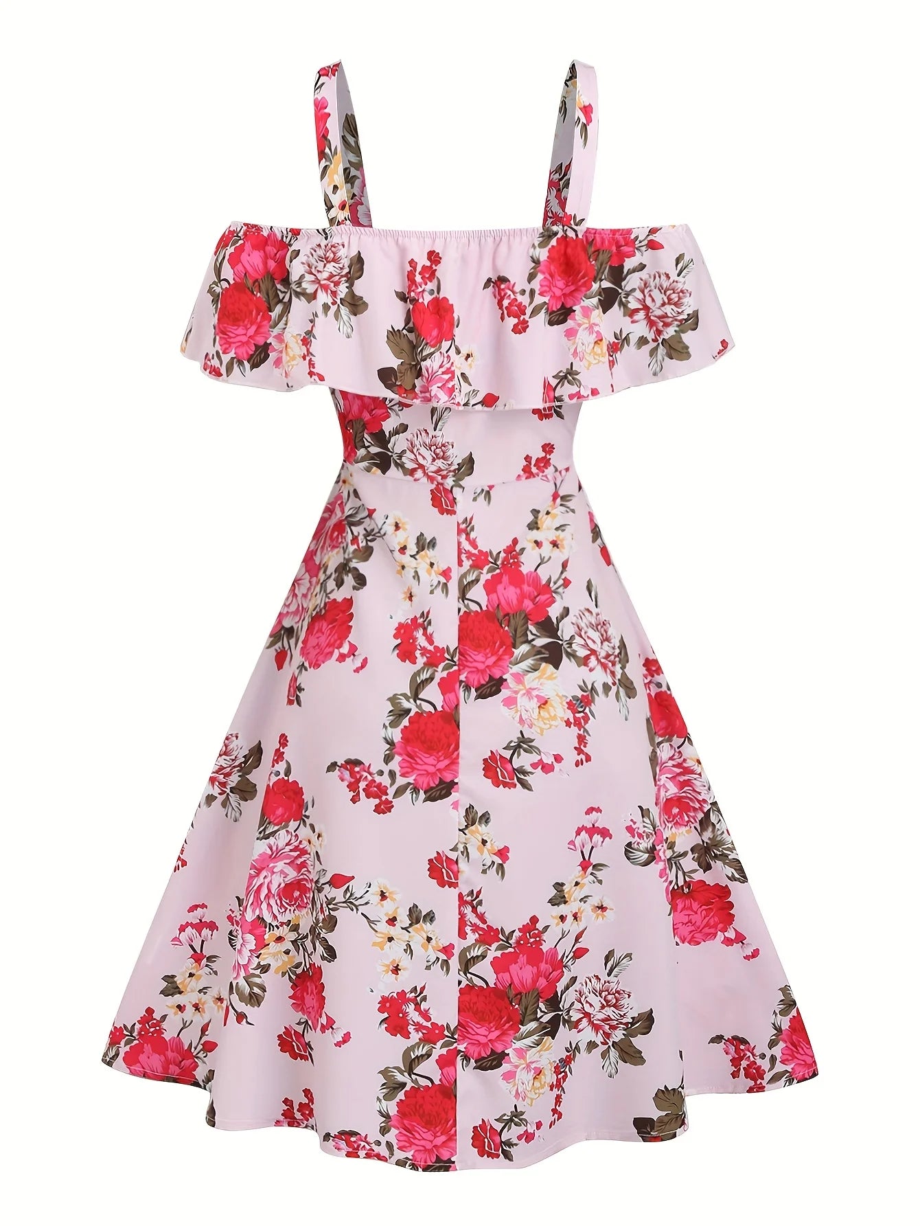 New spring and summer women's fashion from Europe and America: floral print off-shoulder ruffle dress