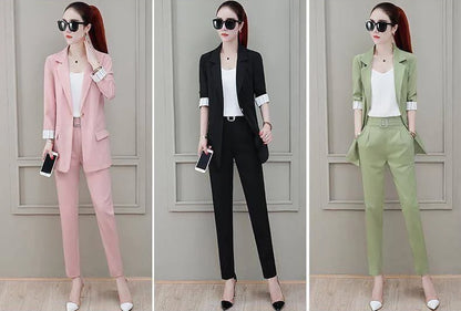 Two Piece Set Pants for Women Professional Trouser Suit Blazer and Womens 2 Pant Sets Top Outfit Wear To Work Office Pink Classy