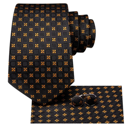 Hi-Tie Psialey Black Gold Silk Elegant Tie For Men Groom Wedding Men Necktie Pocket Square Cufflink Accessory Wholesale Designer