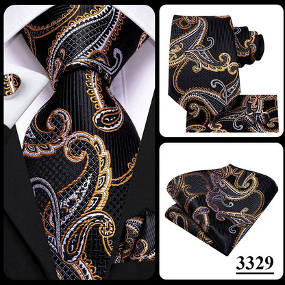 Hi-Tie Psialey Black Gold Silk Elegant Tie For Men Groom Wedding Men Necktie Pocket Square Cufflink Accessory Wholesale Designer