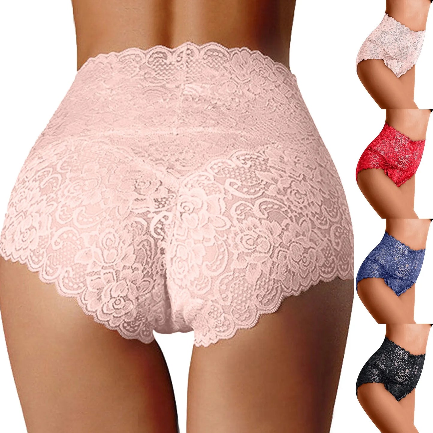 Sexy High Waist Underwear Women's Thin Hollow Lace Ladies Panties Solid Cotton Crotch Large Size High Waist Panties For Women